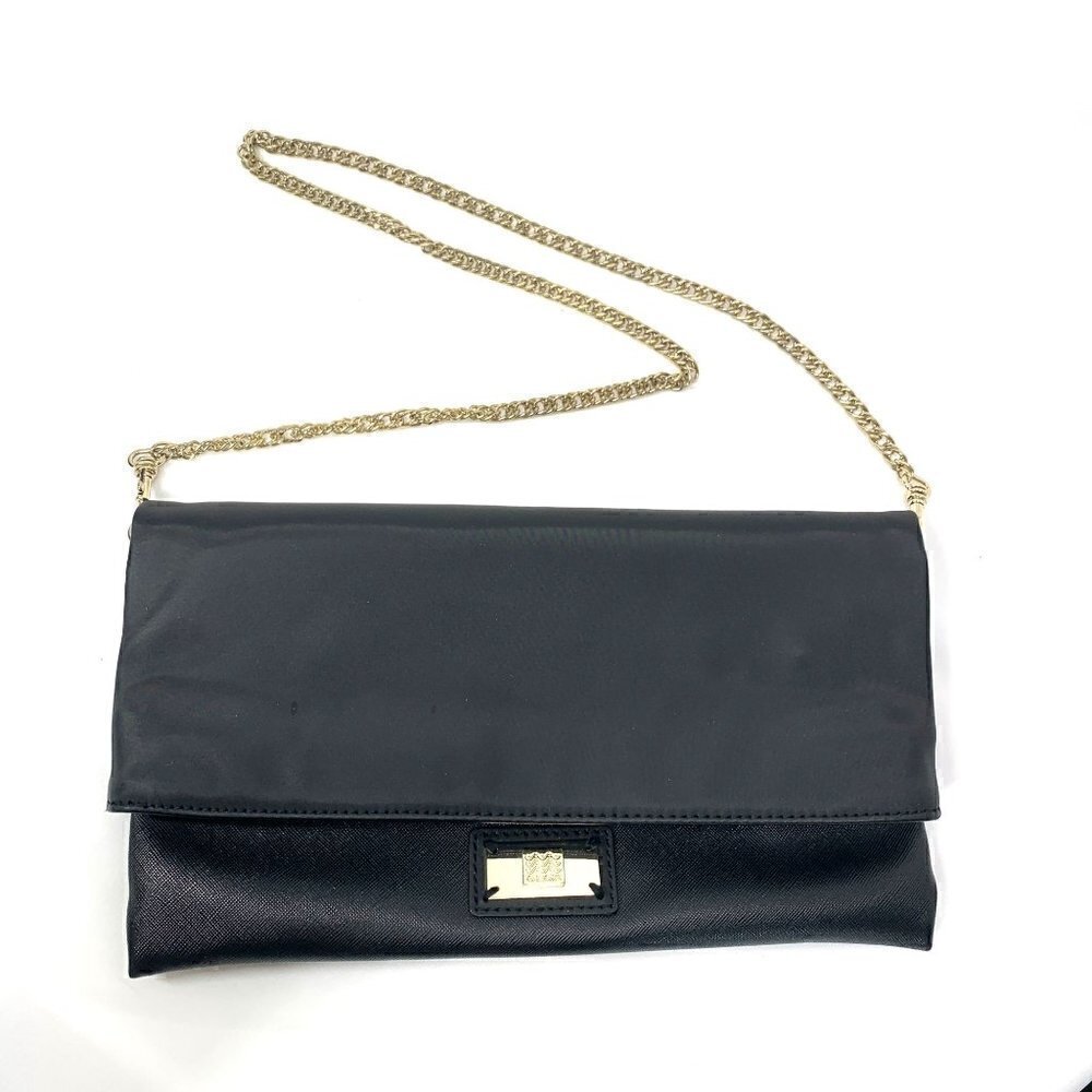 Geox Three Way Convertible Clutch Fold Over Shoulder Crossbody Bag - Black